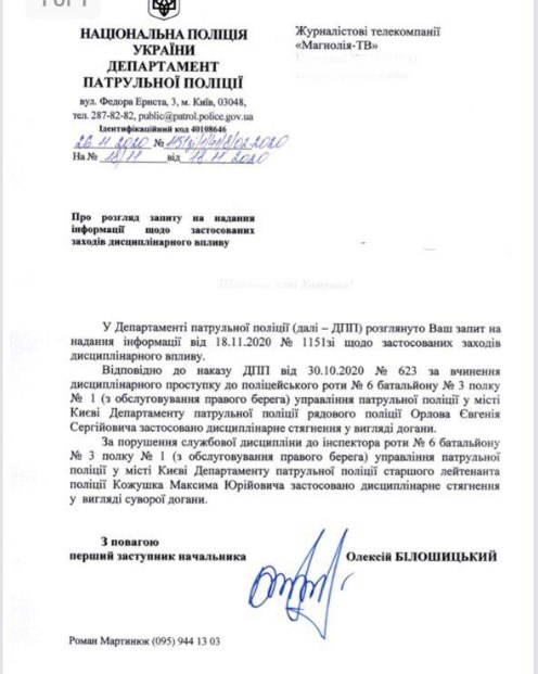 Напад на знімальну групу «Магнолії-ТВ»: патрульним, які проігнорували звернення, виписали догану 1