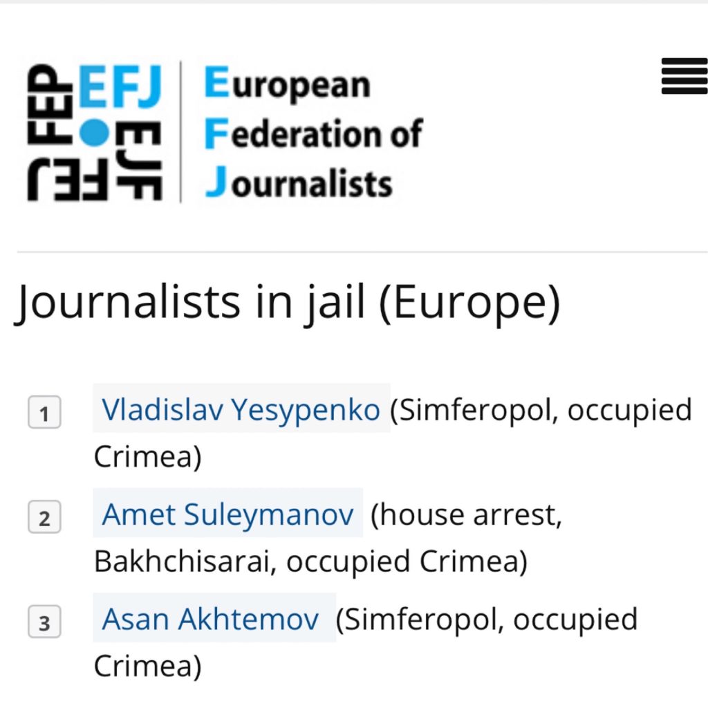 До списку ув’язнених у Європі журналістів включили журналістів, затриманих в окупованому Криму 1