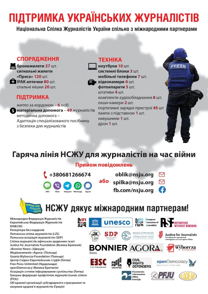 Консультації, техніка, бронежилети: зусилля НСЖУ щодо підтримки українських журналістів 1