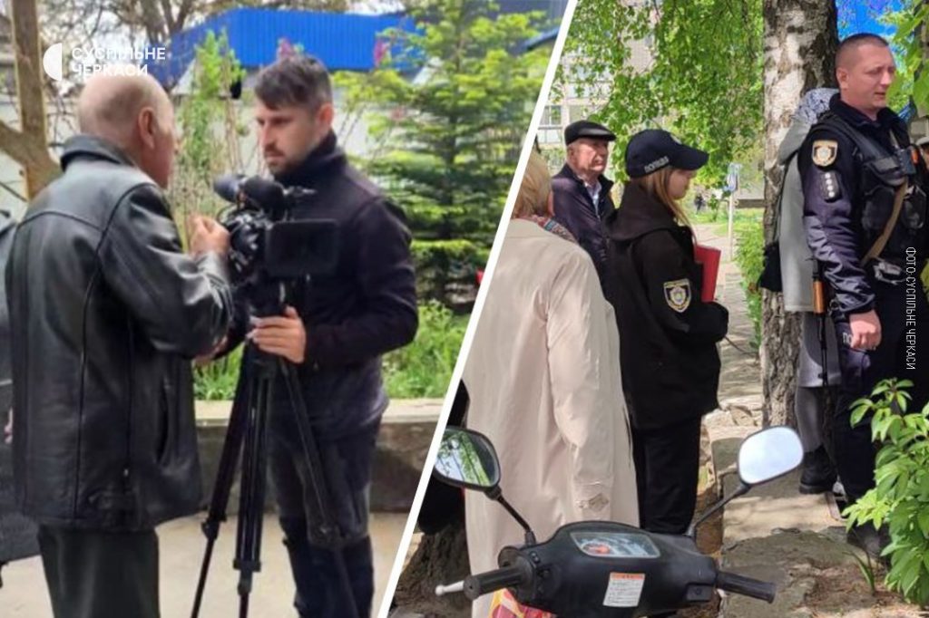 Віряни УПЦ (МП) хапали камеру та штовхали оператора біля Свято-Миколаївського храму на Черкащині, – Суспільне