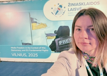“Для росіян преса стала мішенню”, — заявила харківська журналістка Ганна Черненко у Вільнюсі.